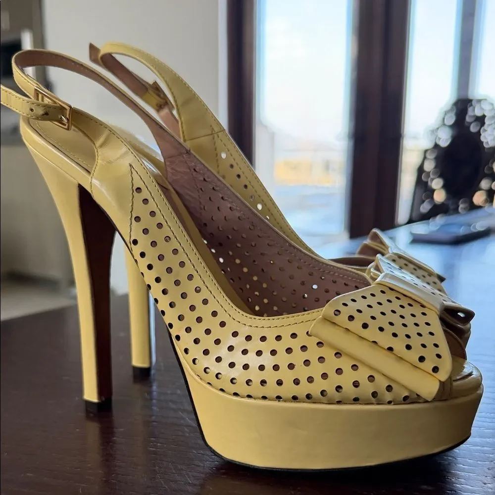 Palter Deliso pale Yellow Perforated retro vintage pinup Bow Heels 37